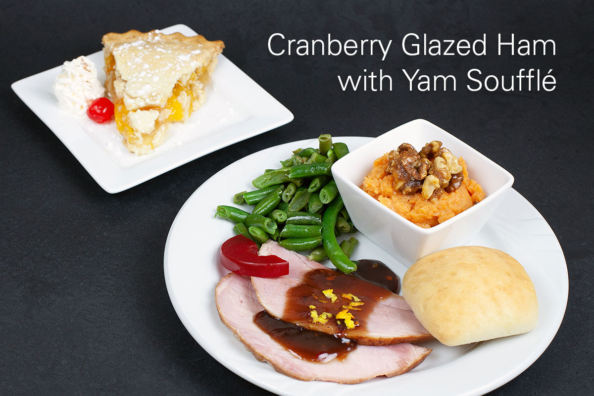 Cranberry Glazed Ham with Yam Soufflé